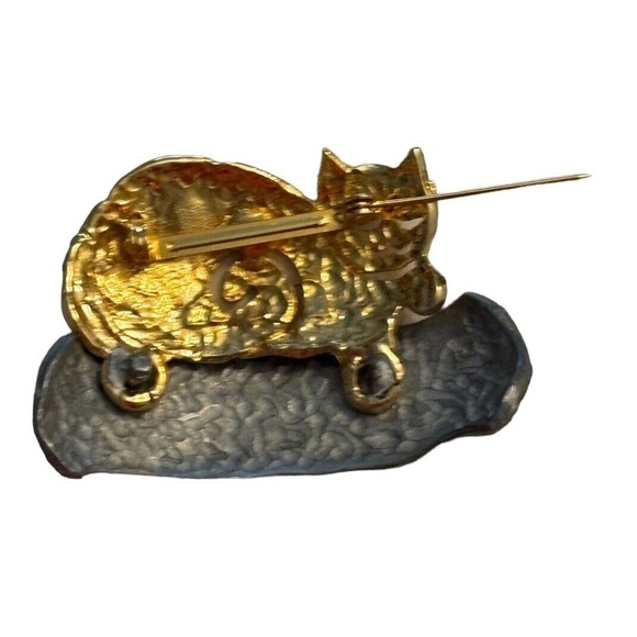 Pewter & Goldtone Cat Sleeping in Bed Brooch Pin Vintage Unsigned Jewelry - Picture 4 of 7